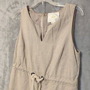 Anthropologie Maeve Women's Flaxen Khaki Shimmer Linen Nautical Rope Dress Sz 4